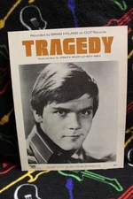 BRIAN HYLAND 1969 Tragedy SHEET MUSIC Chas Hansen 4 Pgs OLD Rare STORE Stock USA