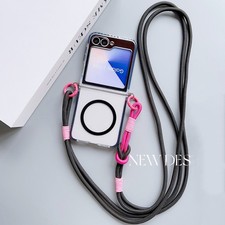 For Samsung Galaxy Z Flip7 Flip6 Flip5 4 Magnetic Crossbody Lanyard Case Cover