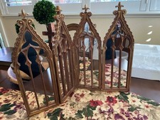 Valerie Antiqued Cathedral 4-panel Decorative Mirror Gold