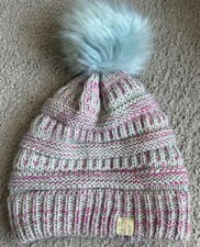 Kids Pink And Aqua Knit Beanie Cap