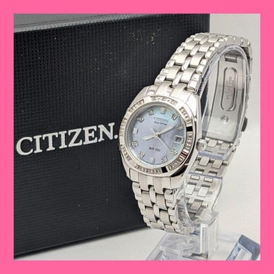 Citizen Solar Ladies Watch White Diamond Stone Bezel Japan Quartz Auth 063837