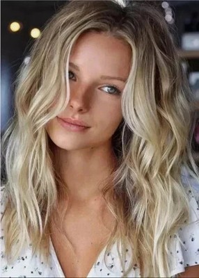 Human Hair New Fashion Women's Long Natural Brown Mix Blond Wavy Wigs 20 In