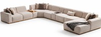Beiges Wohnlandschaft U-Form GroßEs Sofa Wohnzimmer Bequem Weich Modern