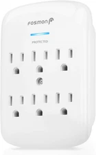 6 Outlet Wall Mount Surge Protector, 3-Prong Surge Suppression 1200 Joules, 15A 