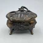 Vtg small jewelry casket trinket dresser box ornate art deco 1930's metal