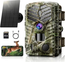 Trail Camera Wifi - Solar Powered 4K 64MP Game Cameras with Night Vision Motion 