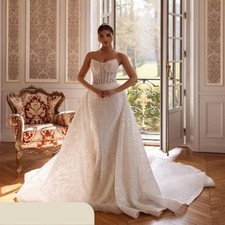 Sexy Mermaid Wedding Dresses Lace Sequins Applique Detachable Train Bridal Gowns