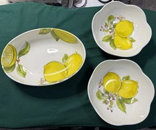 (3) Effetti Lemon Serving Bowl SET Yellow 2 Lemons Italy ~ Three Bowls