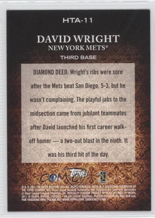 2011 Topps Diamond Anniversary David Wright #HTA-11 - Image 2 of 2