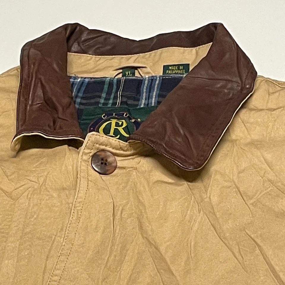 Vintage Hunting Jacket Mens L 2XL Beige Brown Leather Trim Collar Flannel Lining - Image 2 of 4