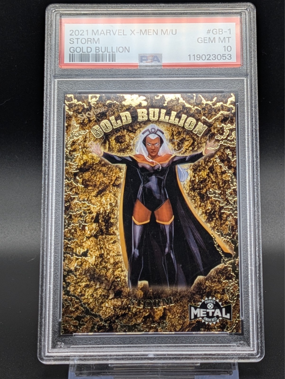 Storm #GB-1 Marvel 2021 X-Men Metal Universe Gold Bullion trading card — raw and PSA graded price guide
