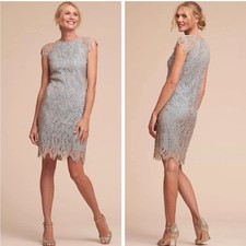 BHLDN Mignon Doo Dress Pierre Midi Sheath Lace Overly in Blue & Metallic Shimmer