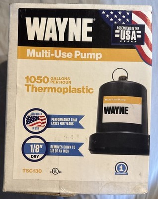 Wayne TSC130 Switchless Switch 1/4 HP 1050 GPH 120V Submersible Utility Pump NEW