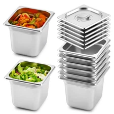 WILPREP 6 Pack 1/6 Size 6 in Deep Stainless Steel Steam Table Pans with Lids US