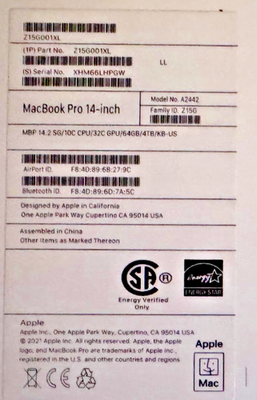 Apple 2021 MacBook Pro 14, M1 Max, 64GB, 4TB, 10C/32C, ACTIVE