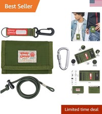 Trifold Boys Wallet with Adjustable Lanyard  Zipper Coin Pocket - Army Green