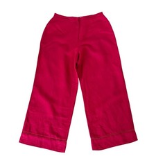 Vintage Y2K Red Linen Cropped Ankle Wide Leg Trouser Pants Resort Minimalist
