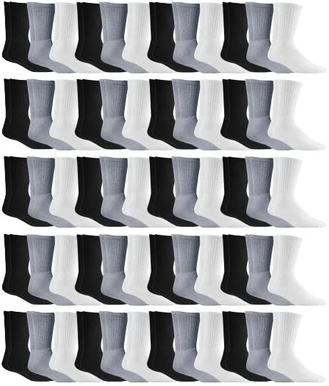 60 Pairs Bulk Sport Cotton Unisex Crew Socks, Ankle Socks (Mens - Assorted Crew)