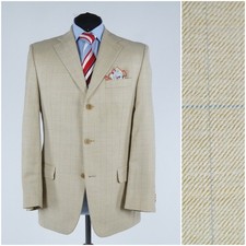 Mens Wool Silk Blazer 42R UK Size CHRISTIAN BERG Check Beige Sport Coat Jacket