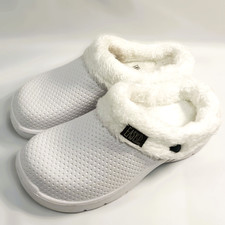 Easy USA White Faux Fur Lined Clog Slippers Womens Size 7 Comfort Slip On