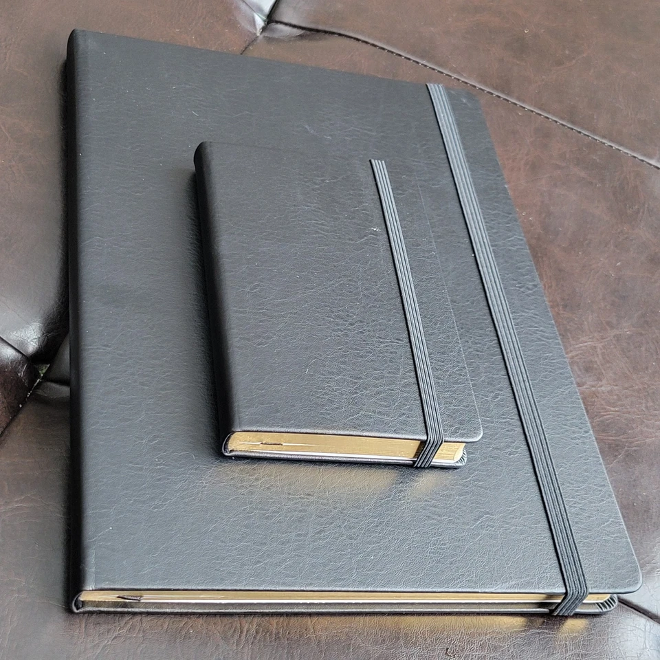 Levenger Luxe Leather Notebook & Pocket Notebook 192 Ruled Sewn Gold Gilt Edged - Image 2 of 4
