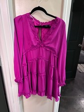 Lulu's Small Women's Fushia Ruffle Babydoll Mini Dress