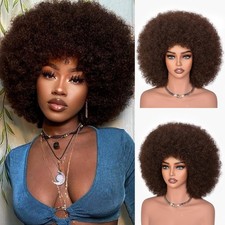 Afro Wigs for Black Women 70s Afro Kinky Curly Wig with Bangs Bouncy Huge Flu...