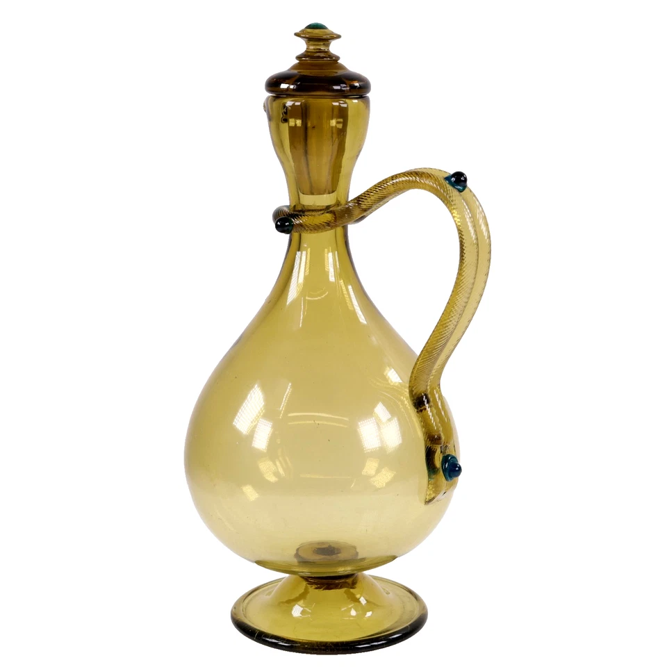 Murano Glass Salviati Decanter Olive Jewelled Ribbed Snake Style h28cm c1890 - Image 2 of 4