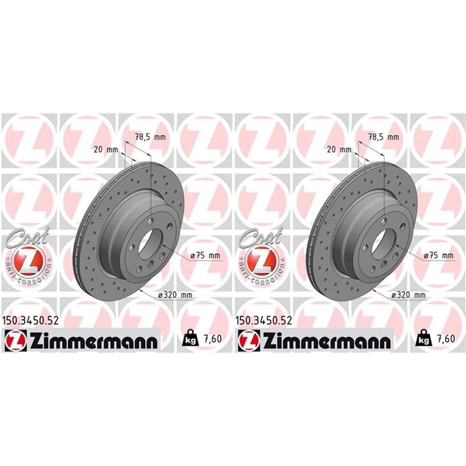 2x ZIMMERMANN Disques de Frein 320mm Perforé Arrière Convient pour BMW X5 X6 - Photo 1/2