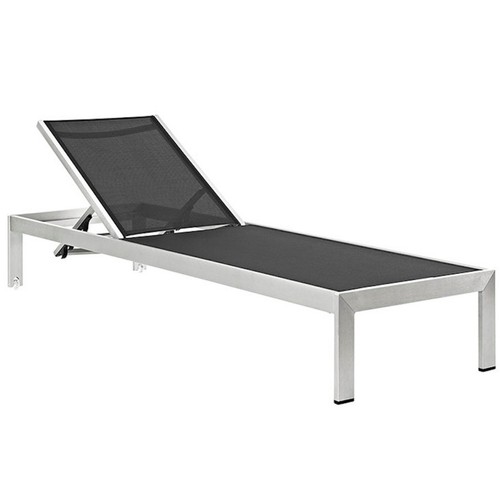 4 Outdoor Lounge Sun Chairs Black, White, Gray Textiline Mesh Brushed Aluminum - Picture 10 of 24