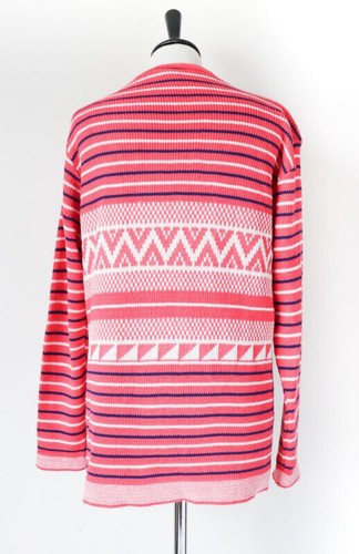 Vintage 70er Jahre Strickjacke - Acryl - rosa gestreift / Fair Isle - M - UK 12 / 14 - Bild 6 von 9