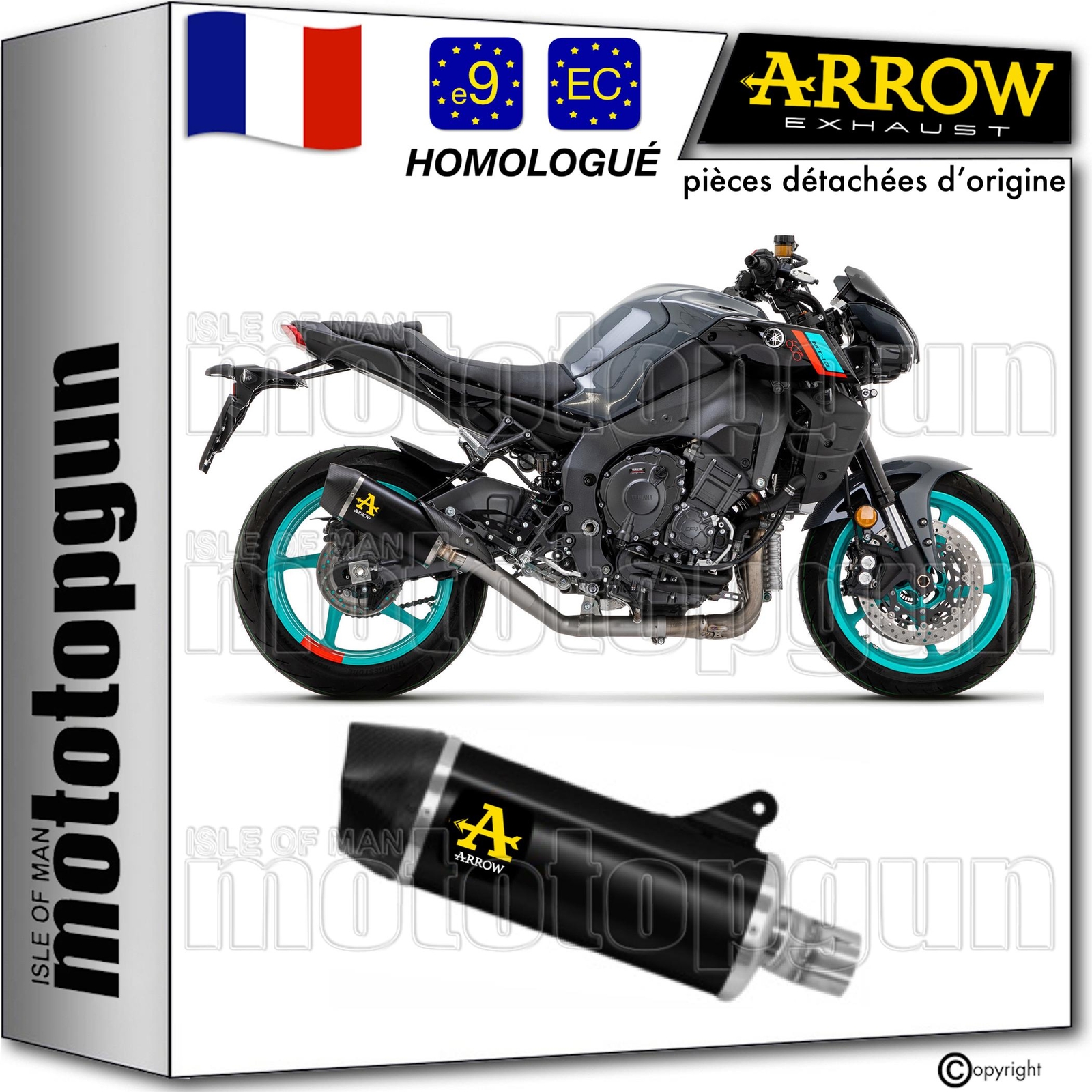 Pot d'échappement Arrow Indy-Race noir homologué pour moto Yamaha MT-10 2022