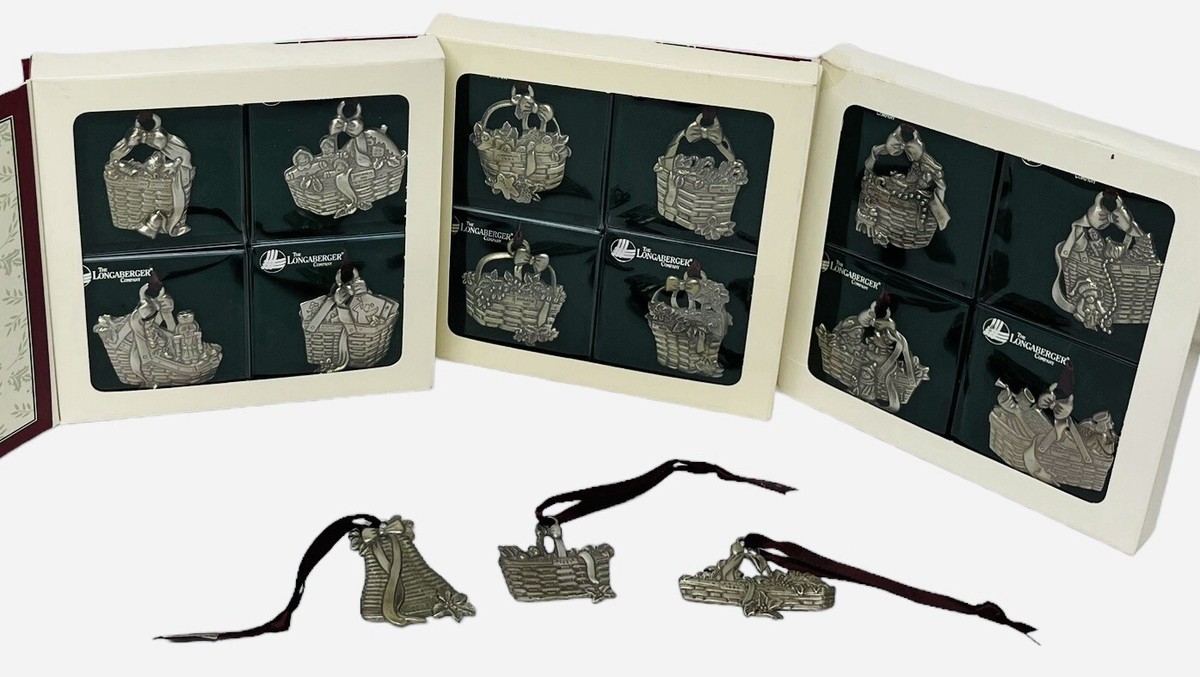 Longabergerクリスマス　pewter tie-onsset Longaberger Pewter Ornament Basket Tie-On Lot Of 12 | eBay