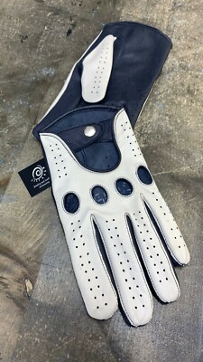 Women's Handmade Genuine Napa Leather for Driving Gloves Blue White