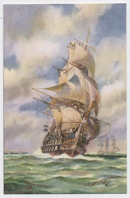 Ein zweideckiges Linienschiff Schlachtschiff Vintage Postkarte O3
