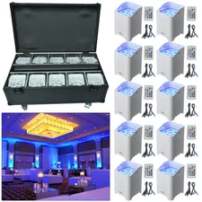 10PCS 6x18W Wireless Par Light Battery Powered RGBWA+UV 6 LED Uplight with Case
