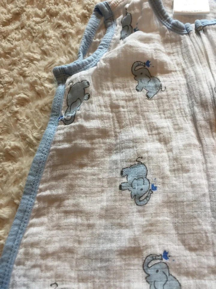 Saco de dormir pequeño Aden Anais niños blanco azul elefantes 0-6 meses Foto 3 de 4