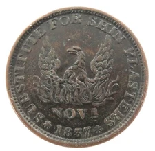 .1837 NICE HIGH GRADE USA HARD TIMES TOKEN. MILLIONS FOR DEFENCE, SHIN PLASTERS.