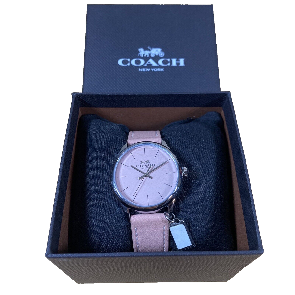 Coach Ruby Leather Strap Watch Classic Logo Case Blush Pink Silver