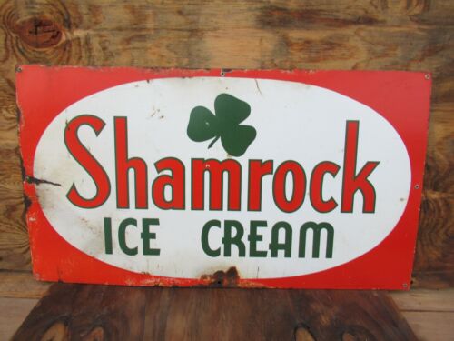 20x36 super rare authentic original 1947 Shamrock Ice Cream Porcelain Sign 