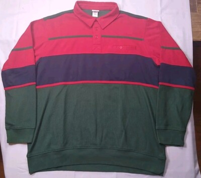 Haband Casual Joe Pullover Sweatshirt Mens Size XL Collared Colorblock & Piping 