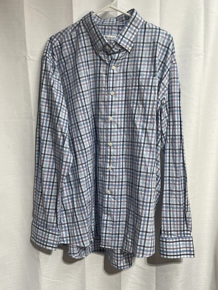 Camisa Peter Millar Para Hombre 2XL Manga Larga Botón Guinga Algodón Informal Hombres XXL Foto 3 de 4