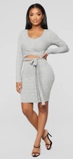 Fashion Nova Wrap About It Dress Heather Grey Large