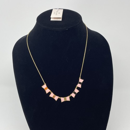 Kate Spade Gold BOW SHOPPE Pale Pink Enamel Bow Collar Necklace Station - Picture 2 of 8