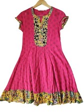 BIBA Dress Women's Size 32 Pink Kurta Kaftan Beaded Cotton Floral Embellished