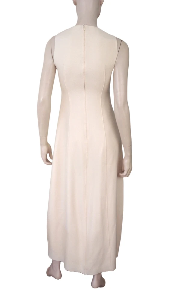 Vintage Y2k DKNY sz 4 Ivory Wool Tweed Tulip Hem Maxi Dress with Exposed Seams - Image 4 of 4