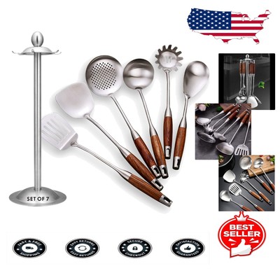 Elegant 7-Piece Kitchen Utensils Set with Metal Holder & Heat Resistant Handles