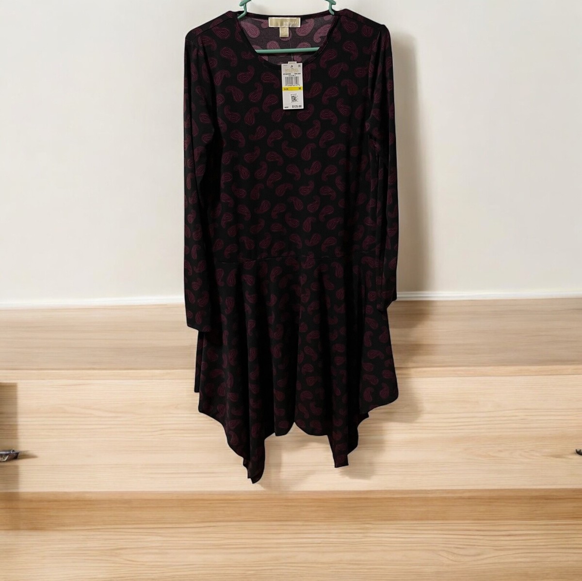 michael kors asymmetrical dress Size M New w/Tags Burgundy Black Paisley Pattern collection: EURO infused matte jersey Women's A-Line Formal Dresses Color:Fuchsia Pink