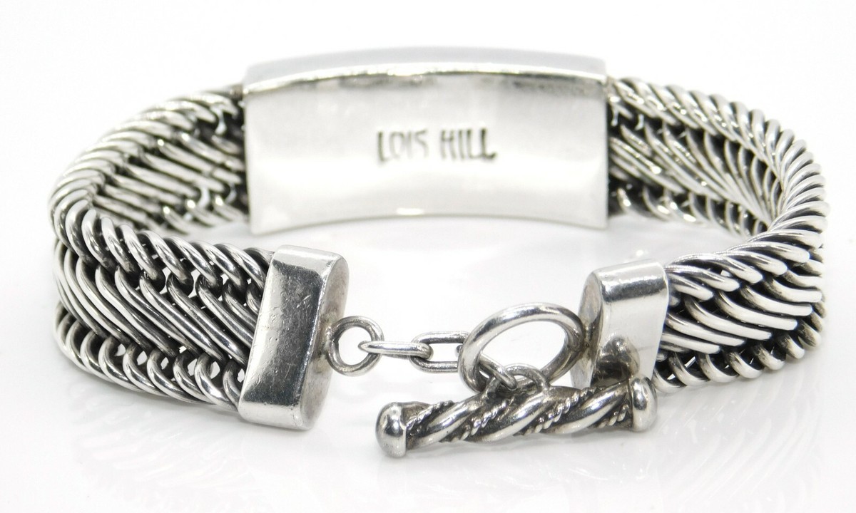 Lois Hill 925 Sterling Silver Scroll Station Woven Link Toggle