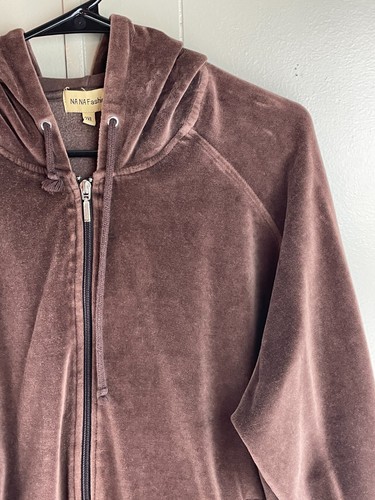 Nana Fashion Retro Velour Hoodie Women's 2XL Brown Velour Raglan Sleeve Full Zip - Picture 6 of 21